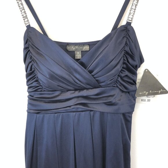 City Triangles Size M Navy Blue Sleeveless Ruched Party Dress Rhinestone Straps - Picture 3 of 7